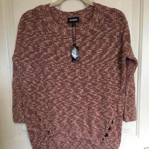 NWT RED/CREAM XS LONG SLEEVE CREW NECK W/CABLES ON THE HIP WOMANS SWEATER